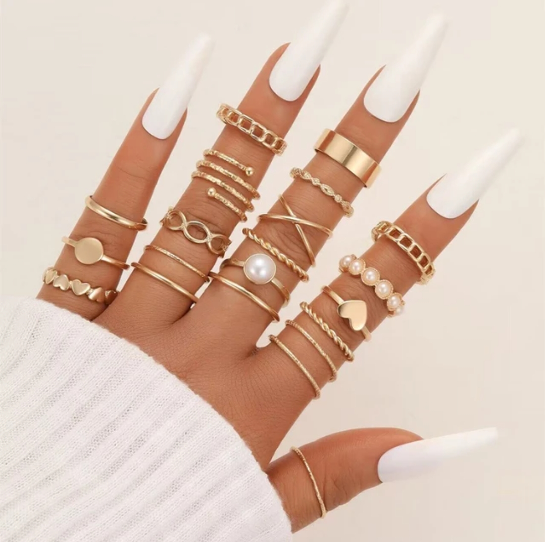 22 Pieces pearl stackable rings