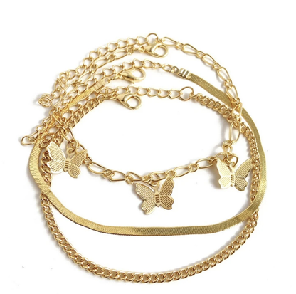 3 pieces anklet/bracelet set butterfly