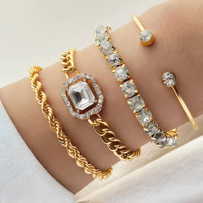 4 piece crystal bracelets set golden