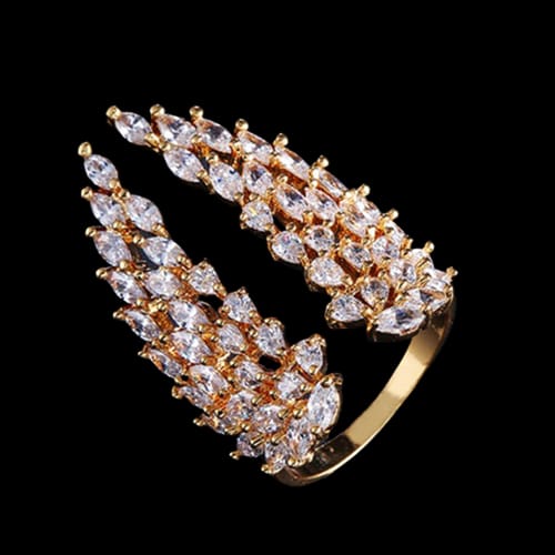 Angelic Wings Double Adjustable Golden Crystal Ring 925 Sterling Silver