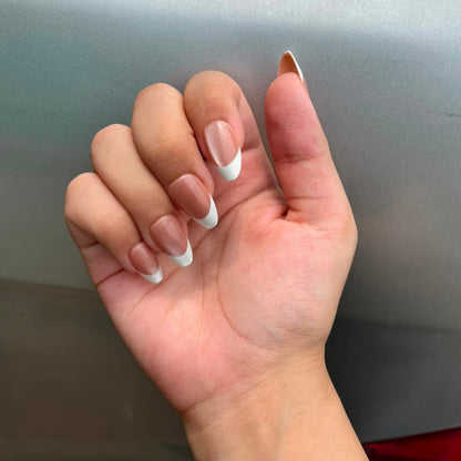 Realistic French Tips Almond Cat Eye Natural Nails pack - JC cf03