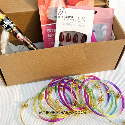 Dark Multi Jelly Bangles Deal with Nails, Mehndi and Imported Face Mask Bangles size 2.6 Sawa do