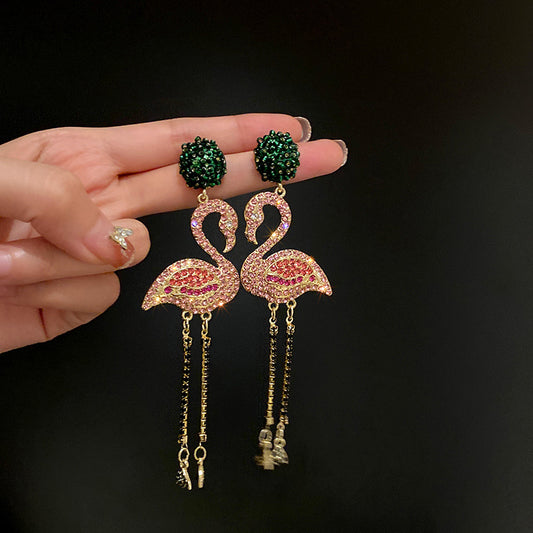 Pink Zircon Flamingo Earrings