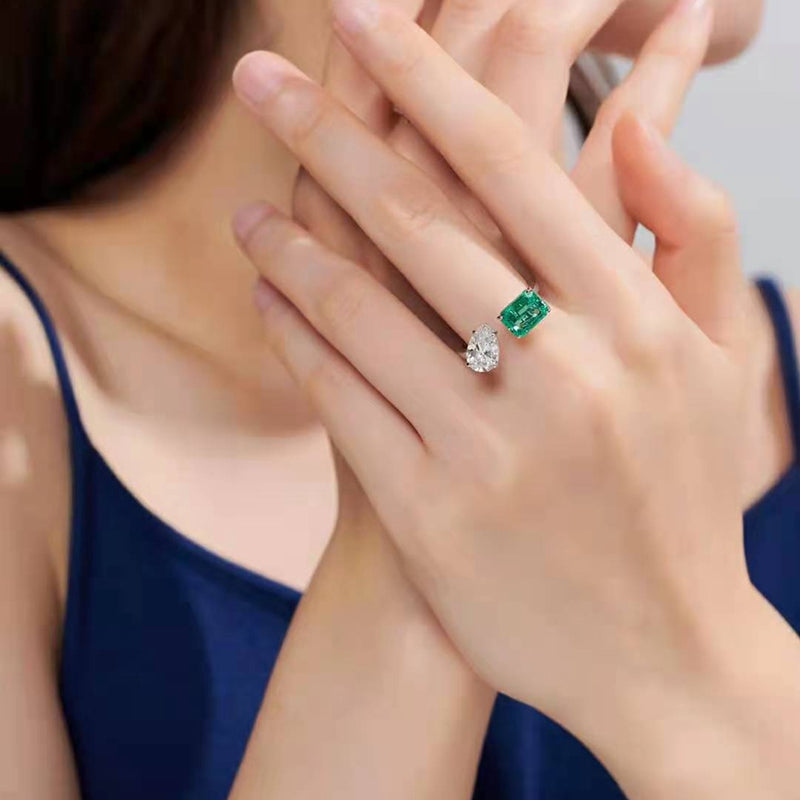 Green Crystal Gem 925 Sterling Silver Ring Size Adjustable