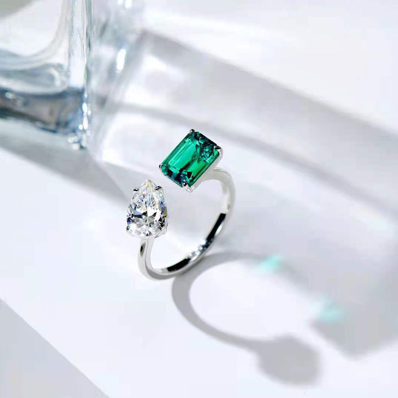 Green Crystal Gem 925 Sterling Silver Ring Size Adjustable