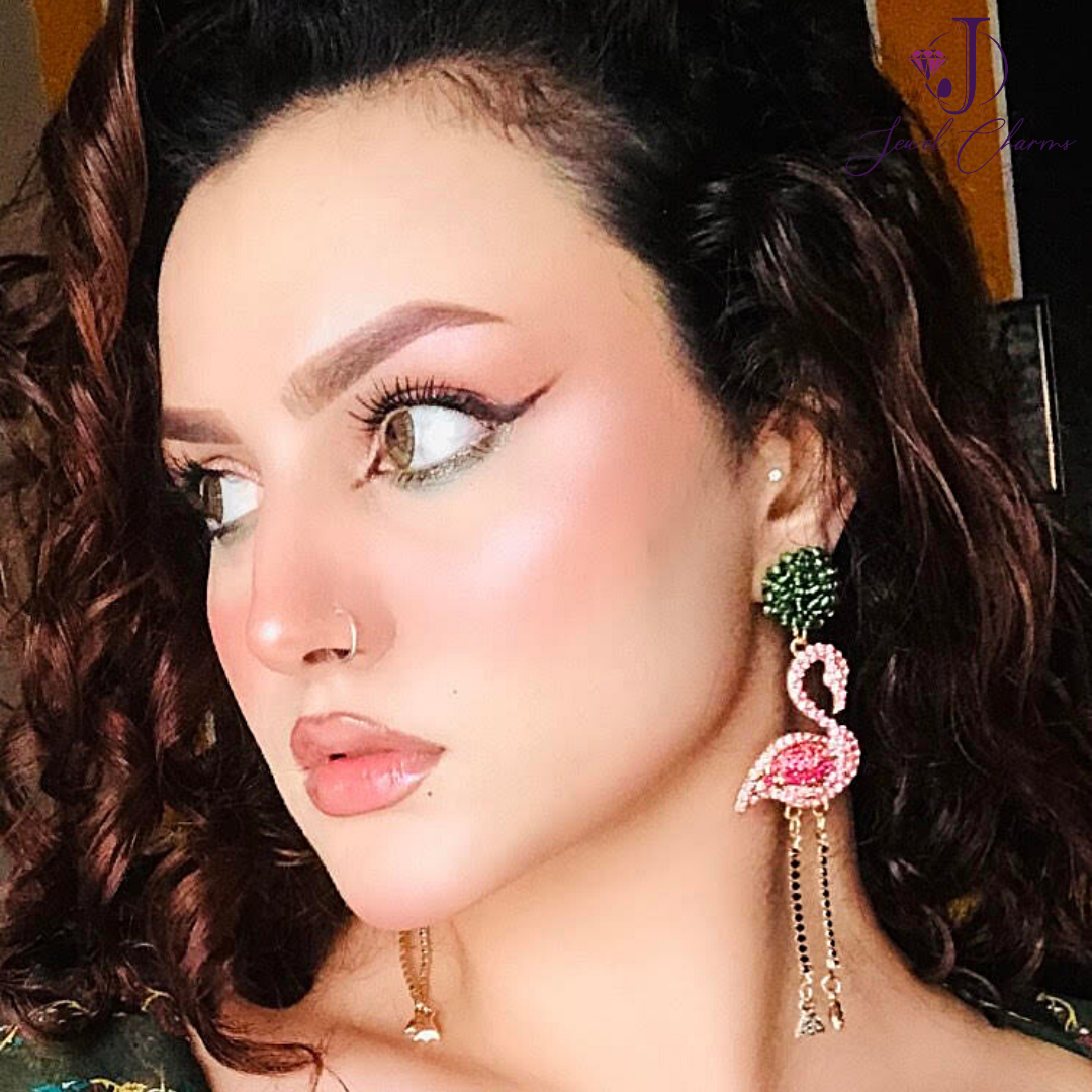 Pink Zircon Flamingo Earrings