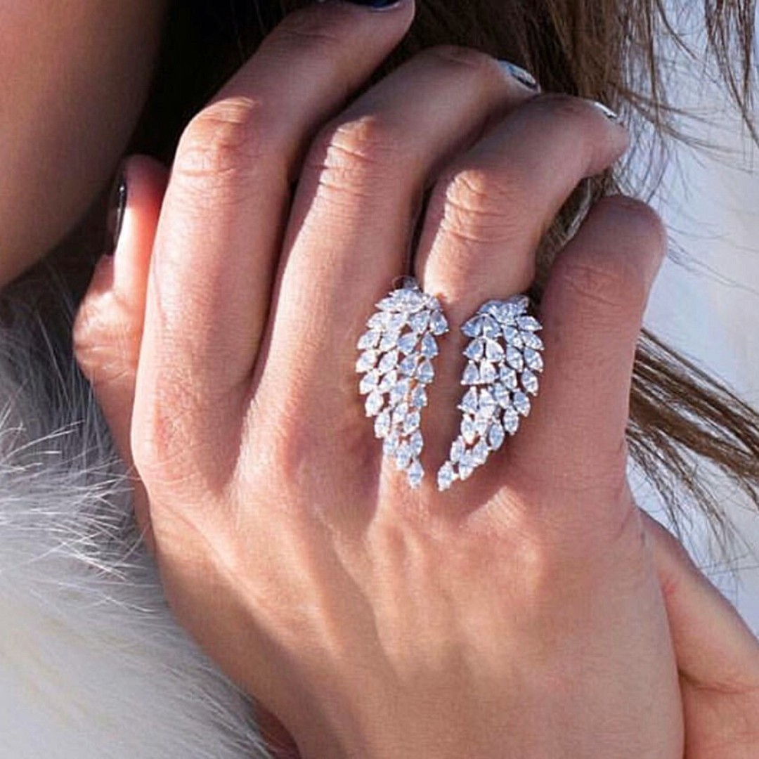 Angelic Wings Double Adjustable Crystal Ring 925 Sterling Silver