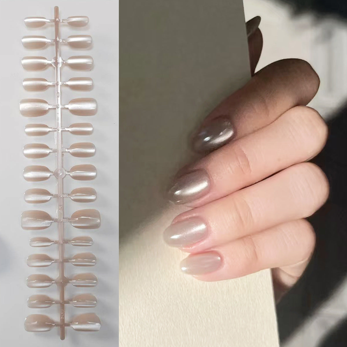 JC112 Nutmeg Short Oval Cat-Eye Medium Length – 24 Nails Pack with Free Nail Kit