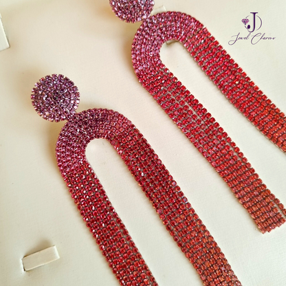 Red Purple Multi Inverted U rhinestone Dangles Long JCEC 159