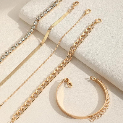 5 chain silver stone gold plated bracelet