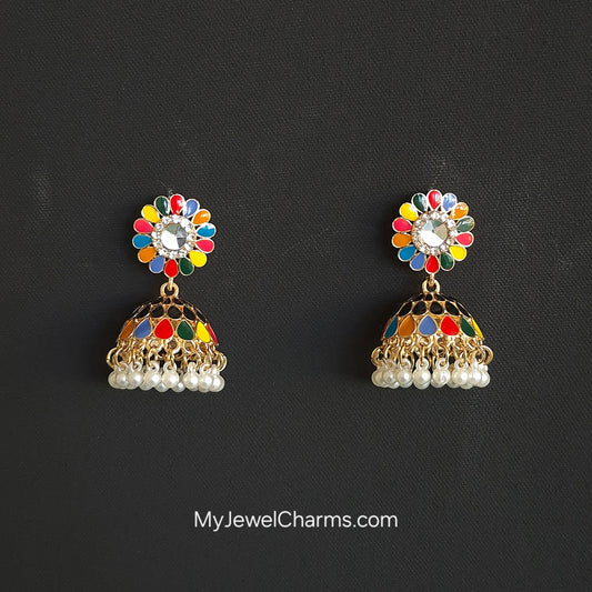 Multi flower jhumki black base