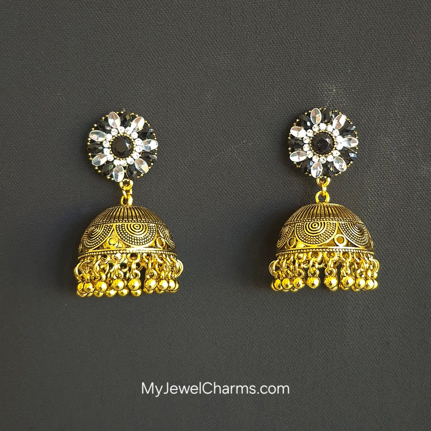 Black Crystal golden jhumka