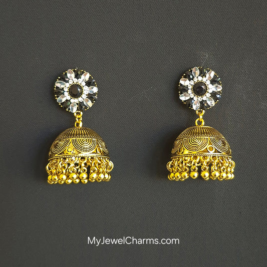 Black Crystal golden jhumka