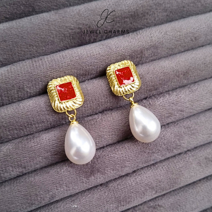 Maroon pearl drop earrings