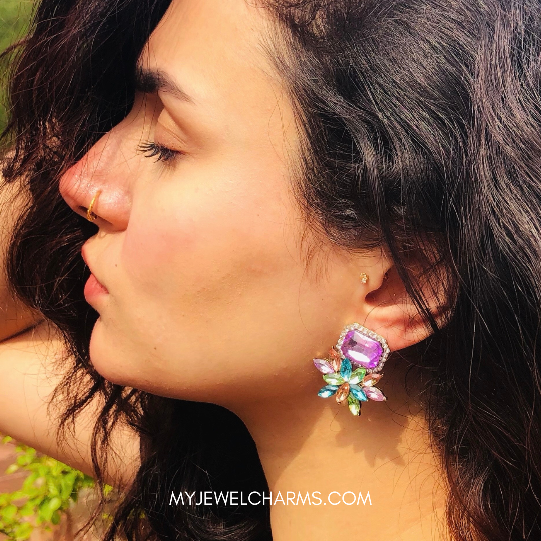 Lilac purple multi garland earrings