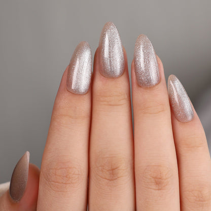 JC109 Premium Galaxy Grey Starry Cat-Eye Medium Length  – 24 Nails Pack with Free Nail Kit