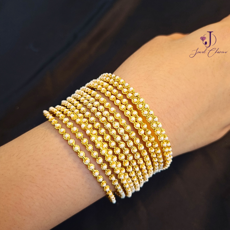 12 pieces Traditional golden pearl bangles