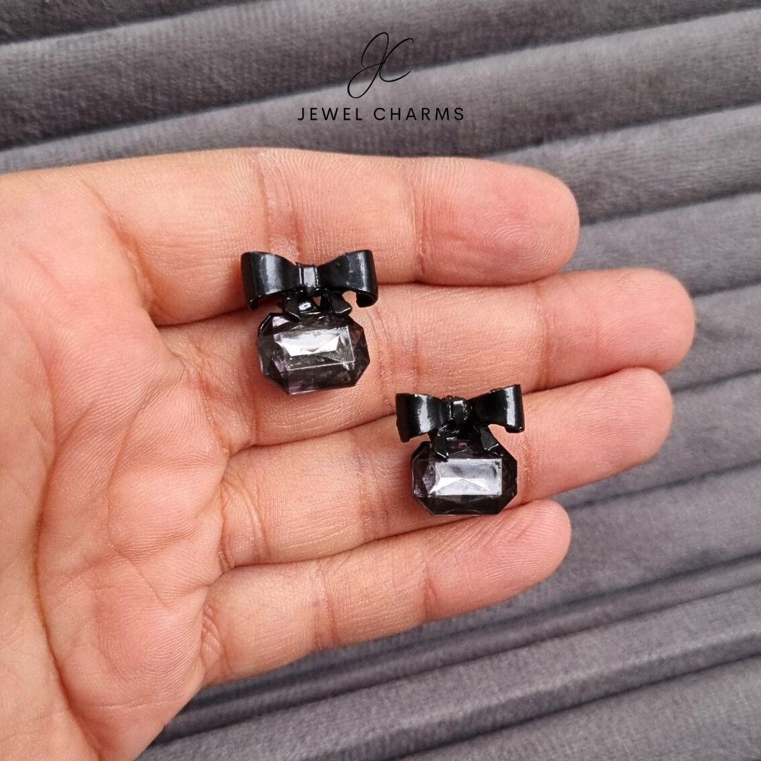 Black bow crystal earrings