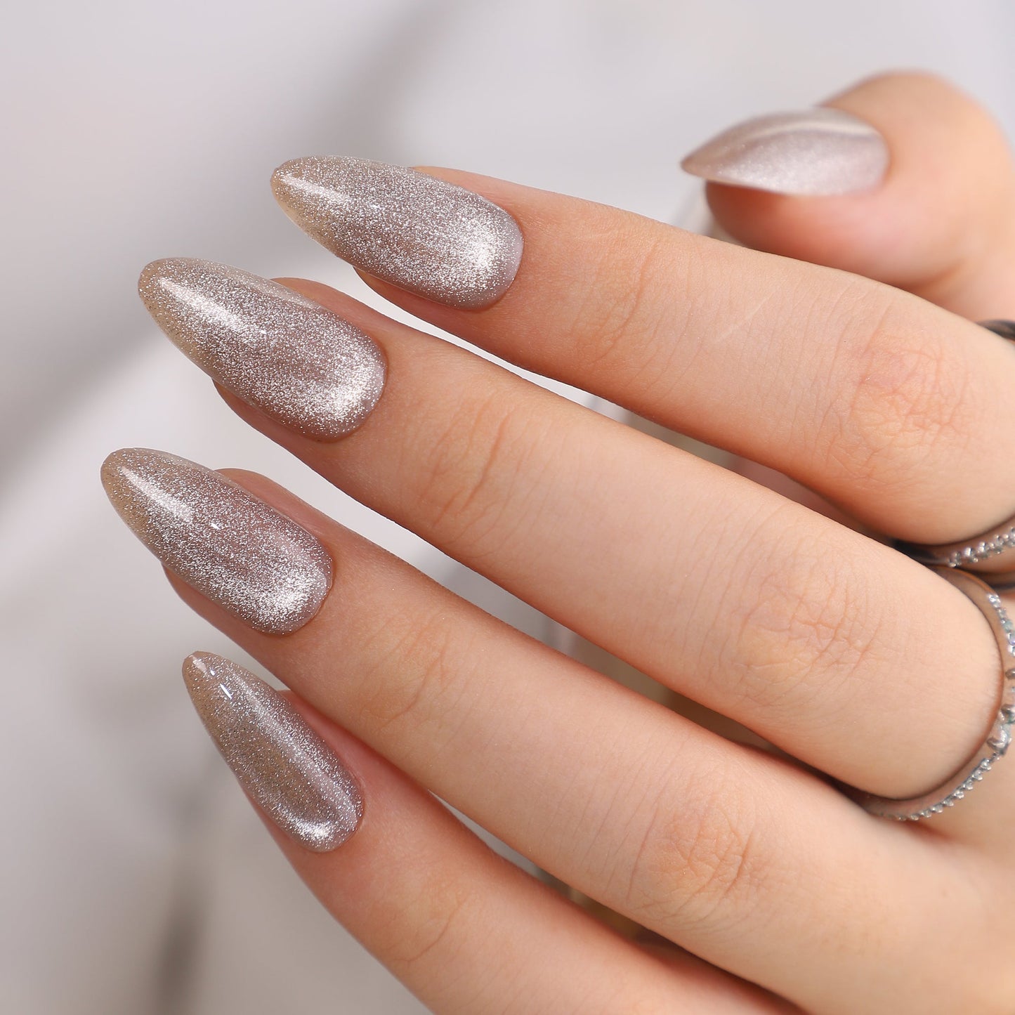 JC109 Premium Galaxy Grey Starry Cat-Eye Medium Length  – 24 Nails Pack with Free Nail Kit