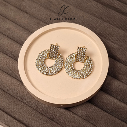 Crystal studded earrings with golden base