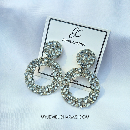 Jc 267 Large Rhinestone Rugged Hoop Dangle Earrings