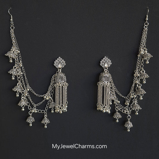 Jharna style silver triple sahara earrings