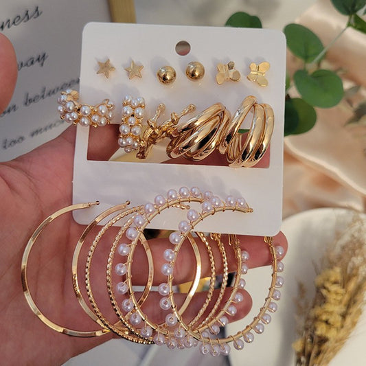 9 pairs hoops and studs pack