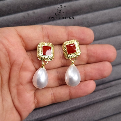 Maroon pearl drop earrings