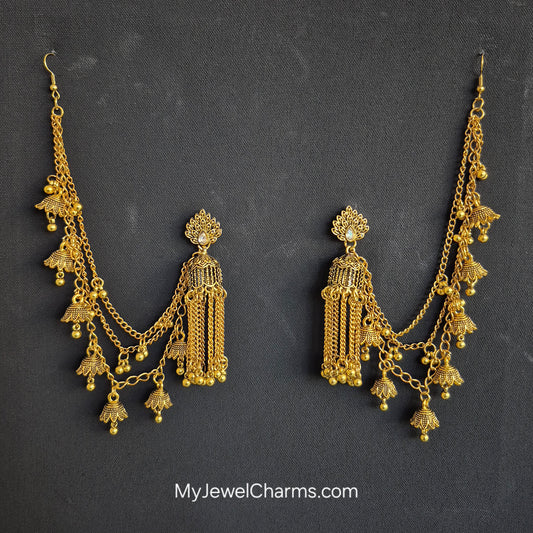 Jharna style triple sahara golden earrings