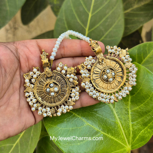 Antique Golden Pearl Double Sahara Gajra Earrings JCEC 172