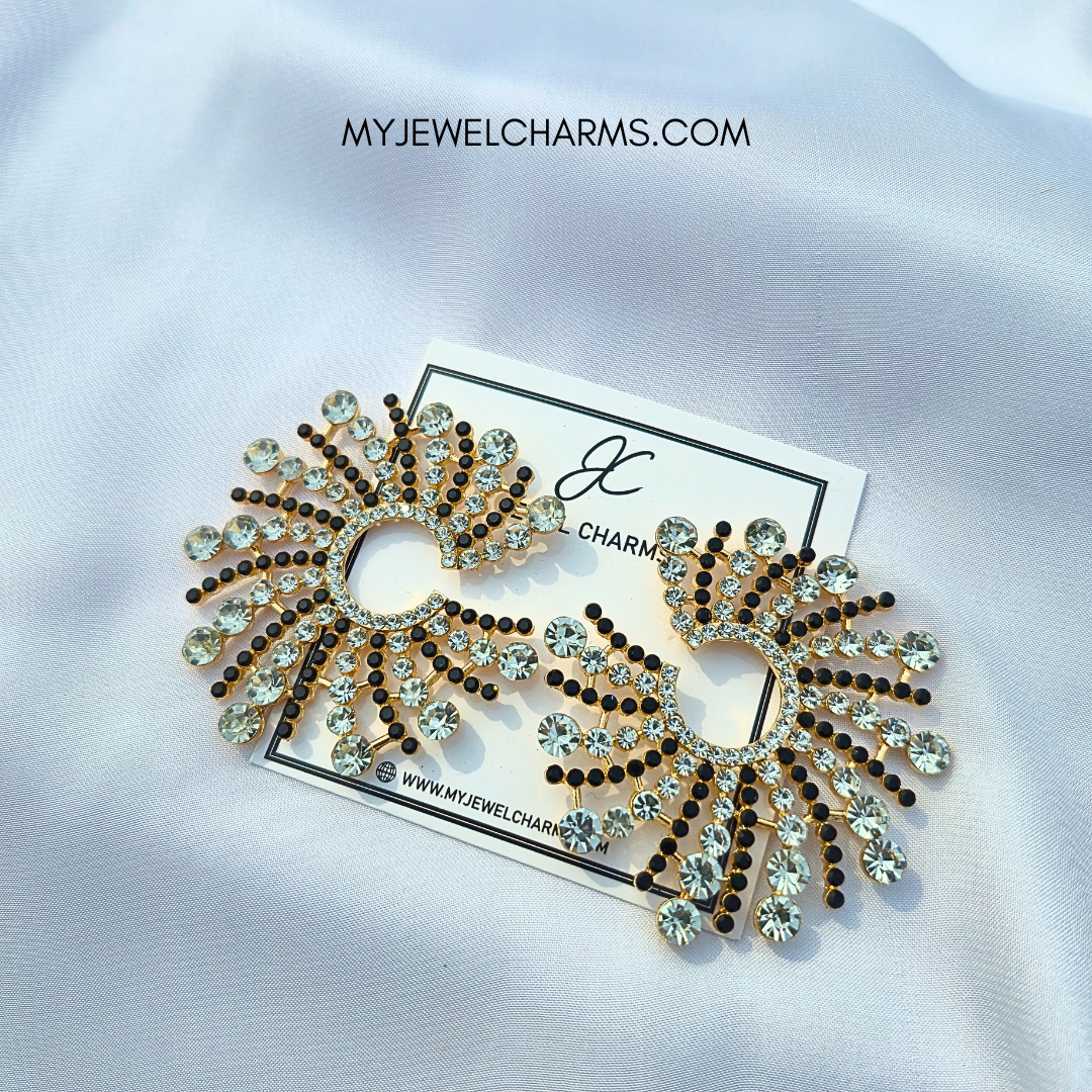 Jc 262 Black n White Large Constellation Earrings with Pearls