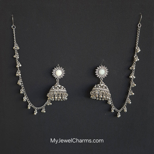 Moon gem sahara jhumkay silver