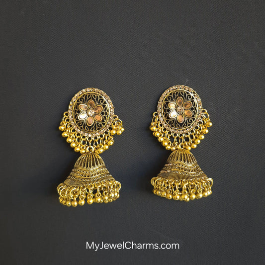 Golden Round flower jhumkay