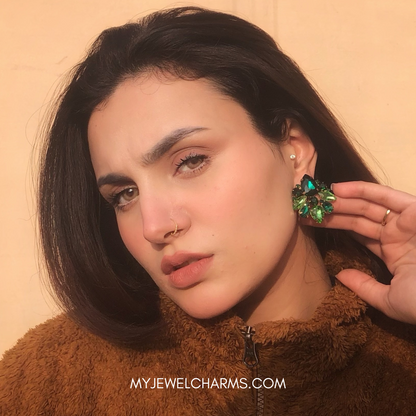 Duo green flower studs