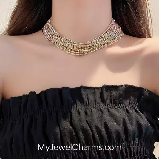 Layered multi golden shiny choker