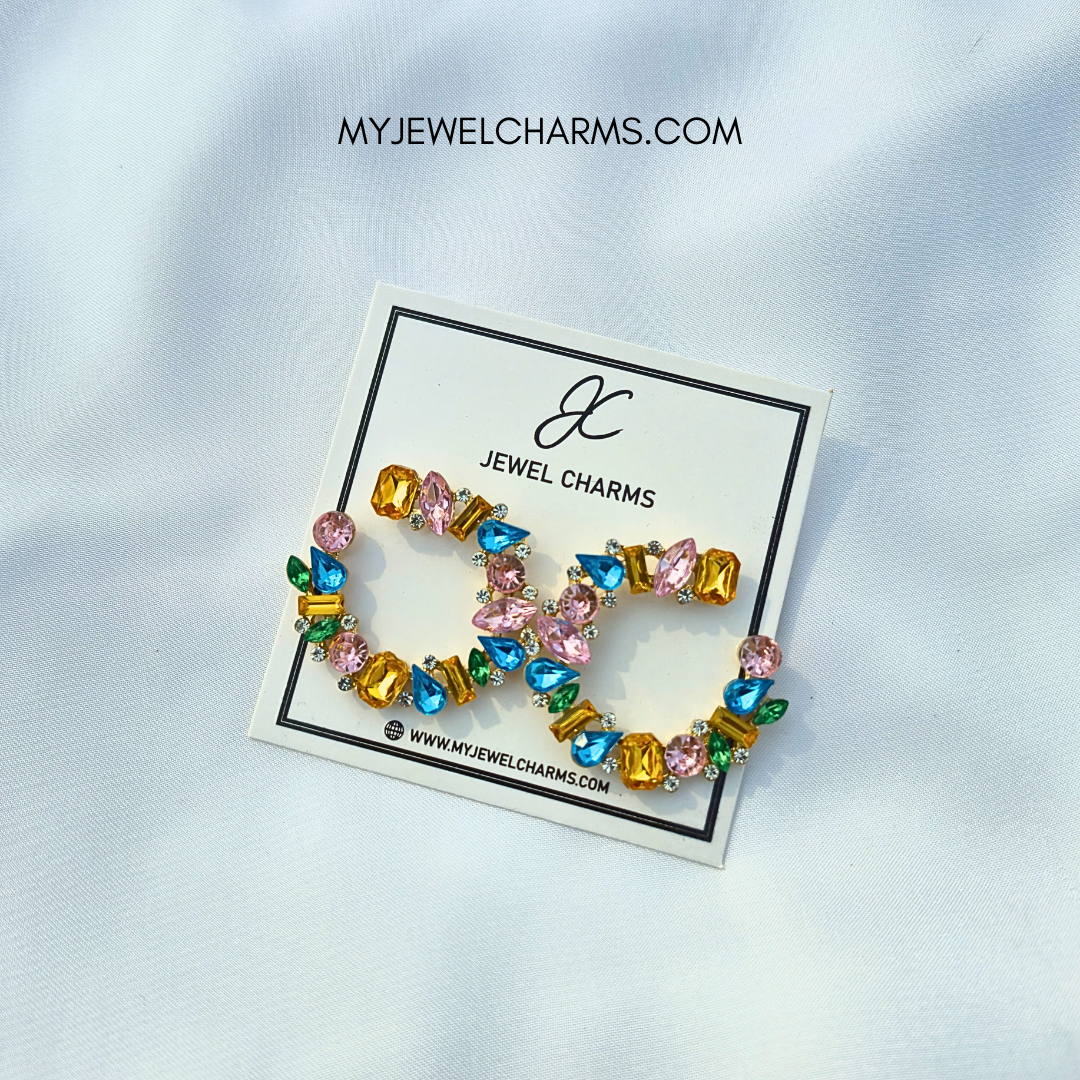 Jc 269 Multi Rugged Rhinestone Half Moon Hoops