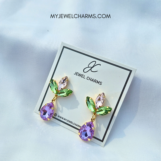 Jc 276 Light Green Light purple lilact flower dangle earrings