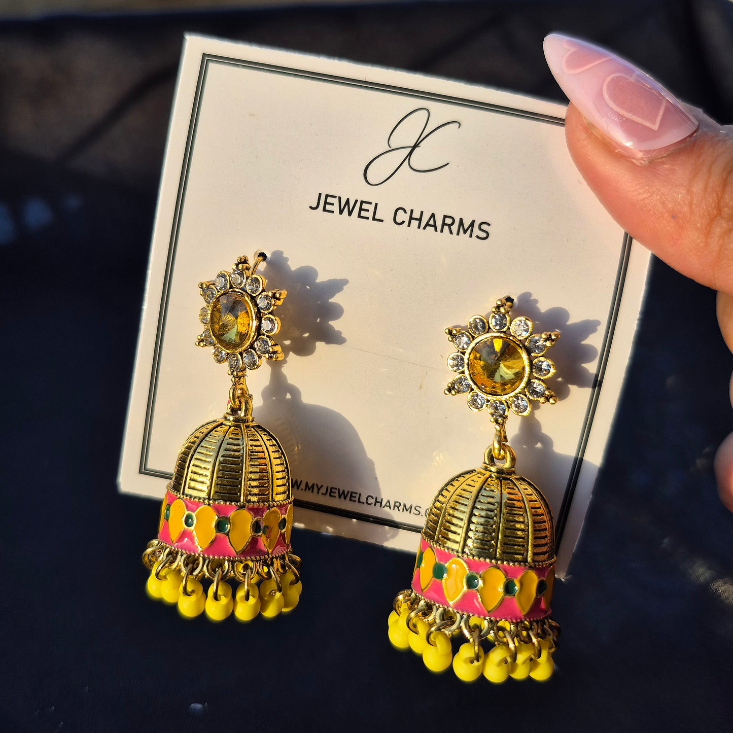 Golden Yellow Hand Painted Jhumki