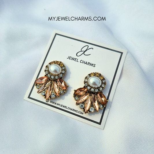 Jc 289 Champagne Wine Crystal Pearl Earrings