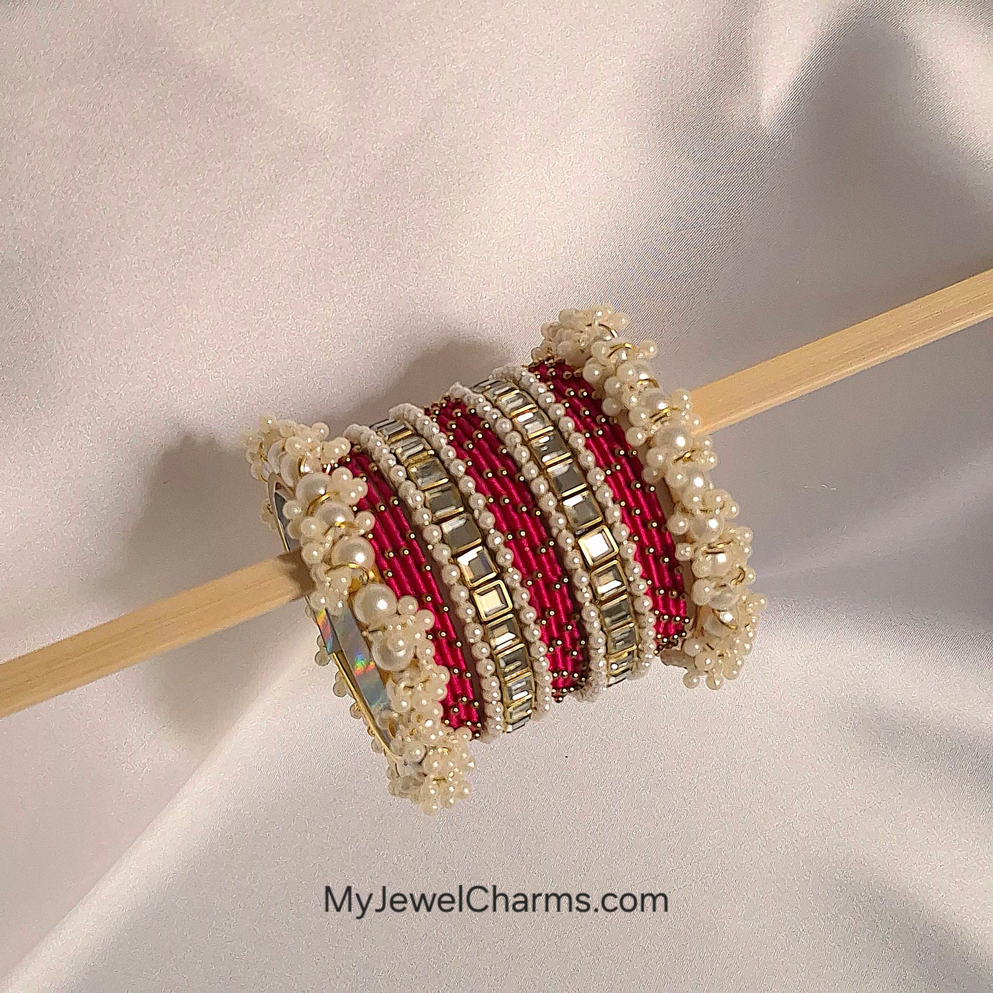 Dark pink dotted double Kara bangles Premium Quality