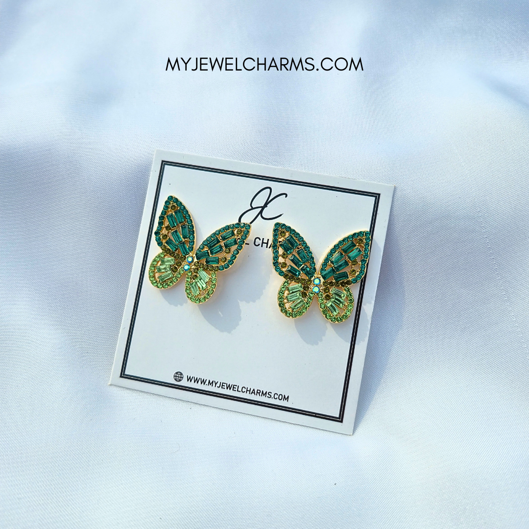 Jcec 291 Green Rhinestone Butterflies