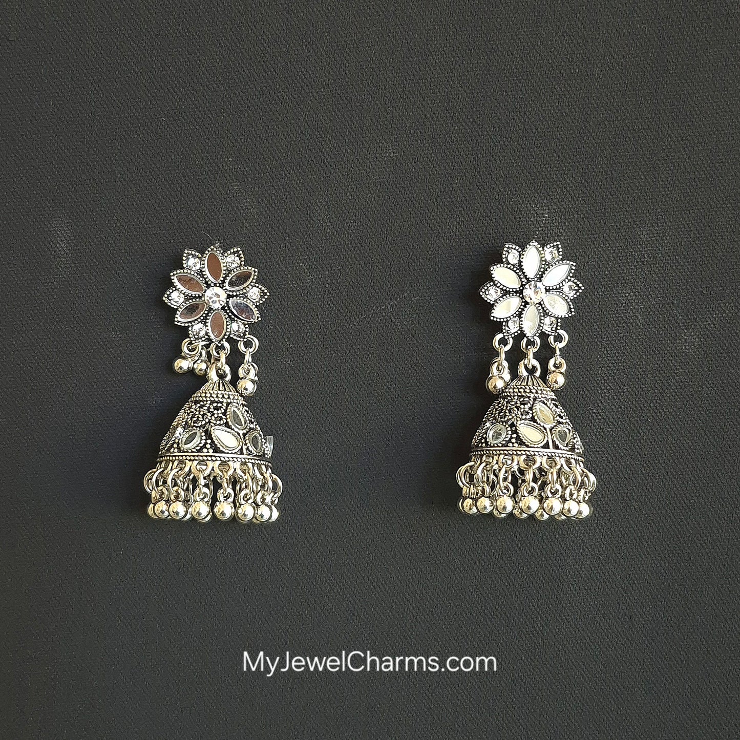 Silver Sunflower sheesha jhumka