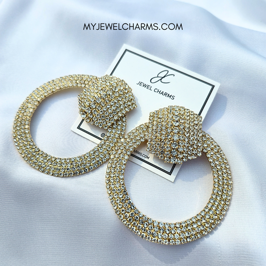 Jc 284 Large Golden Rhinestone Hoops