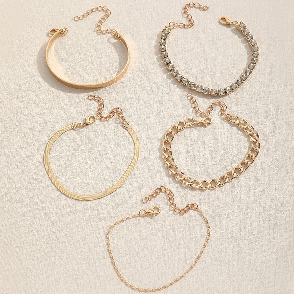 5 chain silver stone gold plated bracelet