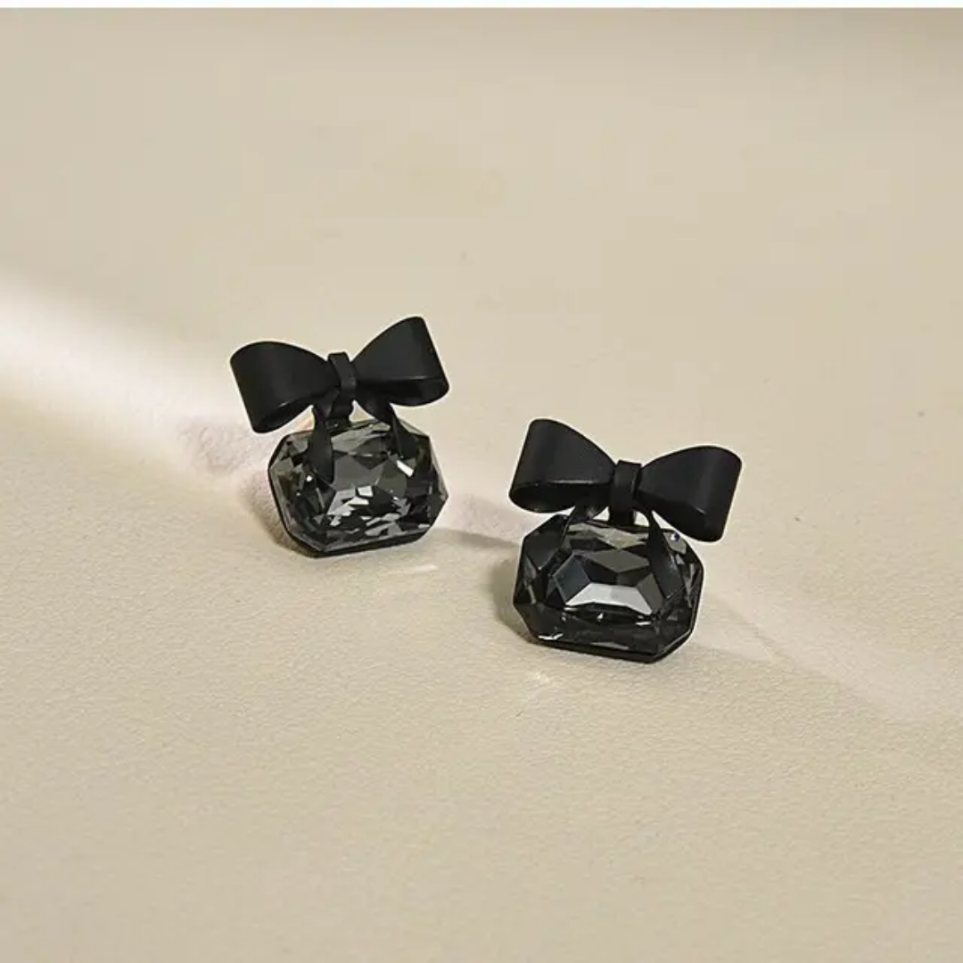 Black bow crystal earrings