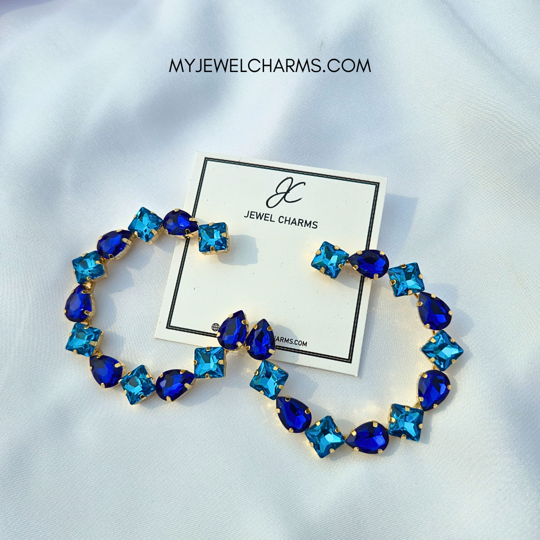 Jc 275 Mega Abstract Blue Navy Light Rhinestone Hoops