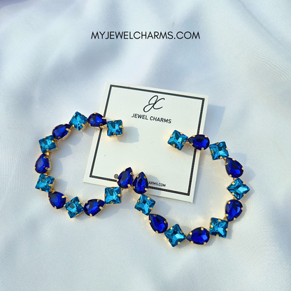 Jc 275 Mega Abstract Blue Navy Light Rhinestone Hoops
