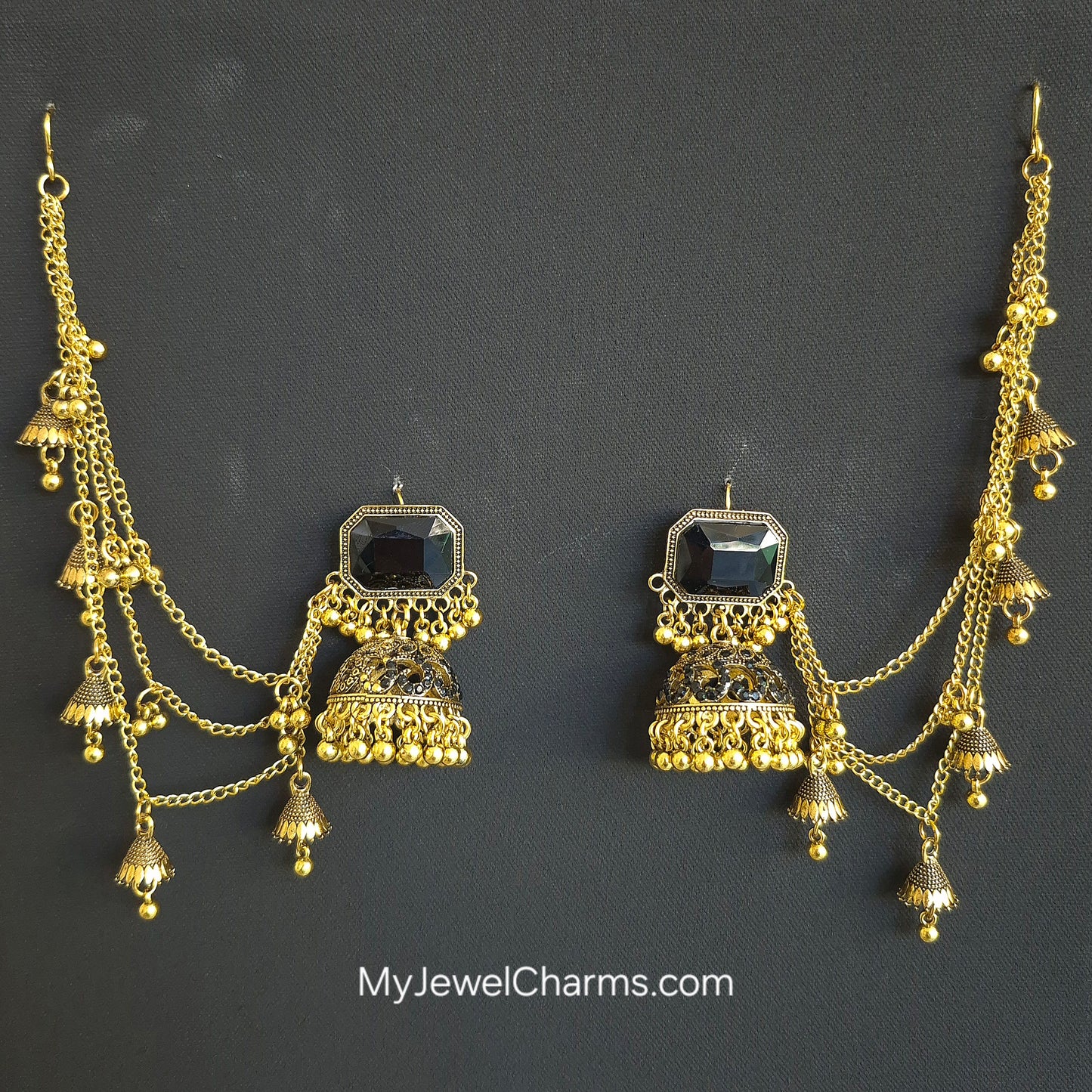 Black stone golden gem sahara earrings