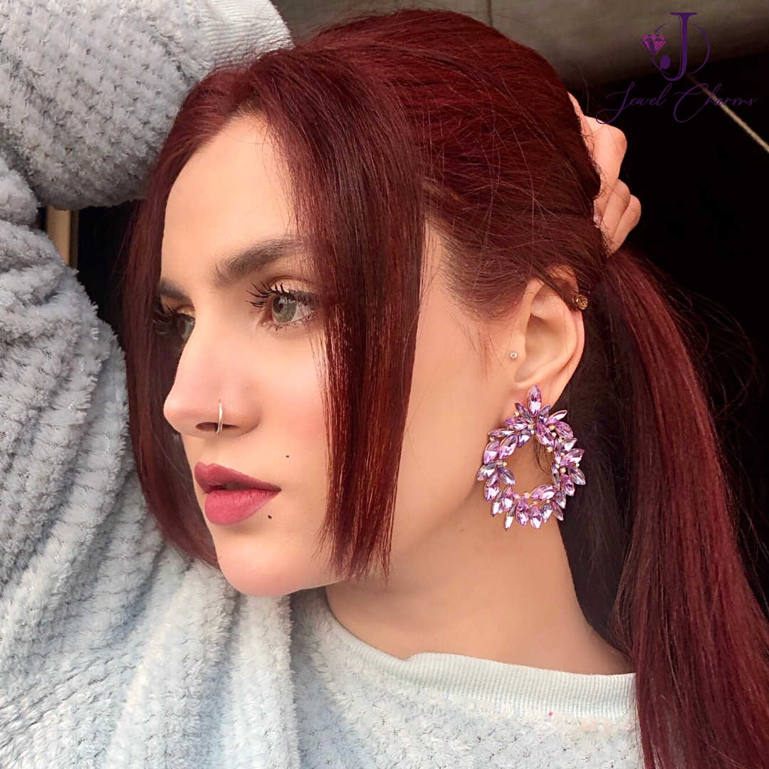 Premium Purple Lilac Flower Bunch Earrings JCEC 31
