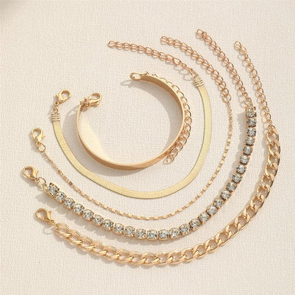 5 chain silver stone gold plated bracelet